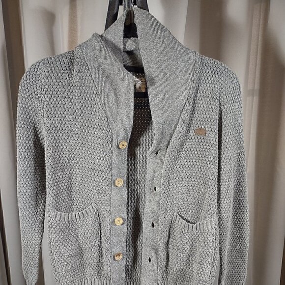 Lucky Brand Grayish Silver Button Down Cotton Blend Sweater Size M - Picture 1 of 10